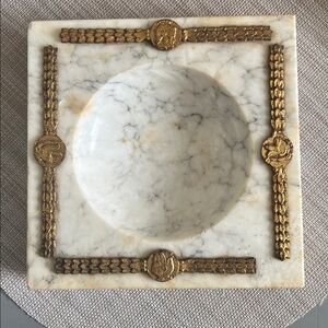 Vintage Marble Gilt Dish 8x8 – Heavy 7 lb Decorative Tray